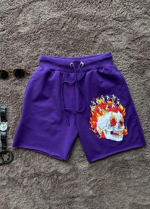 Мужские стильные коттоновые шорты с принтом фиолетовые