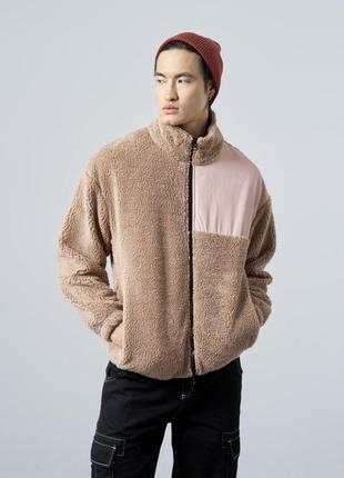 Чоловіча стильна тепла м'яка куртка-бомбер бежева