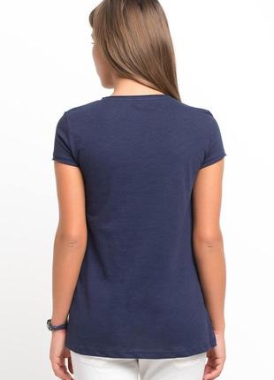Женская футболка синяя de facto / де факто с цветочным узором2 фото