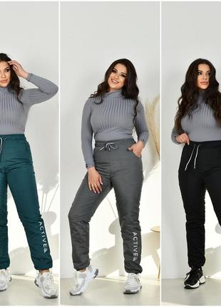 Жіночі спортивні штани з високою посадкою з плащової тканини на синтепоні розміри норма й батал1 фото
