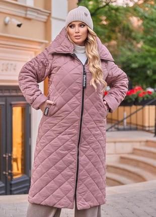 Подовжене жіноче зимове пальто плащівка+утеплювач силікон батальні розміри: 52/54,56/58,60/62,64/662 фото