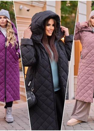 Подовжене жіноче зимове пальто плащівка+утеплювач силікон батальні розміри: 52/54,56/58,60/62,64/661 фото
