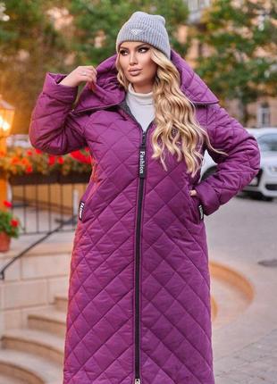 Подовжене жіноче зимове пальто плащівка+утеплювач силікон батальні розміри: 52/54,56/58,60/62,64/6610 фото