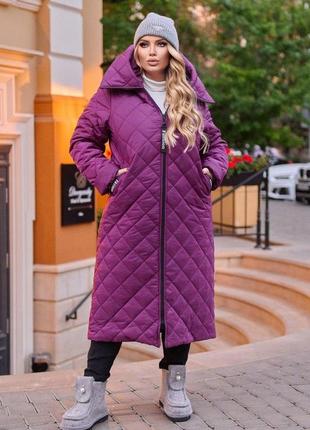 Подовжене жіноче зимове пальто плащівка+утеплювач силікон батальні розміри: 52/54,56/58,60/62,64/669 фото
