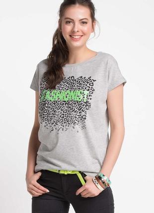 Сіра жіноча футболка de facto / де факто з леопардовим принтом