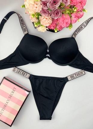 Спідня білизна victoria's secret, комплект жіночої спідньої білизни вікторія сікрет чорний3 фото