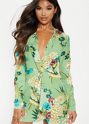 Фисташковое цветочное ассиметричное красивое платье летнее красивое сукня плаття