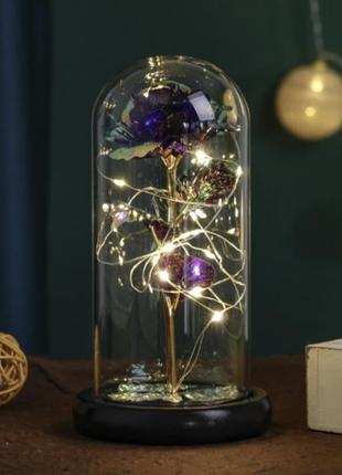 Вічна скляна троянда в колбі на батарейках з led підсвічуванням фіолетова подарунок для дівчини на різдво