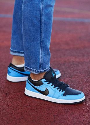 Мужские стильные кроссовки n!ke air jordan 1 mid signal blue (голубые с чёрным)
