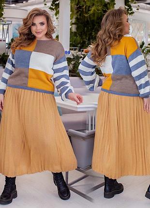 В'язана спідниця плісе максі 001