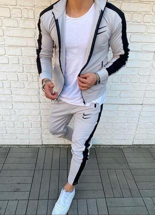 Мужской стильный спортивный костюм n!ke на молнии на осень/весну светло-серый размер xxl1 фото