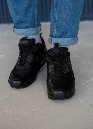 Модні якісні шкіряні кросівки n!ke air max 90 чорні4 фото