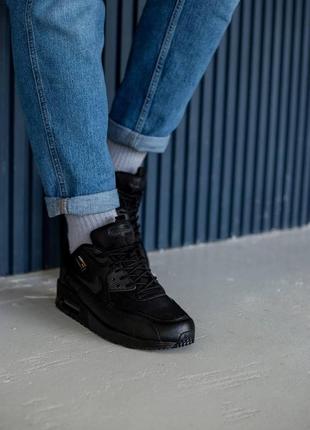 Модні якісні шкіряні кросівки n!ke air max 90 чорні2 фото