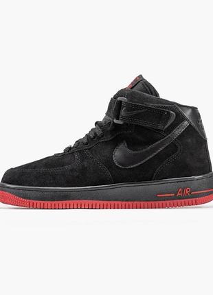 Кросивки   nike air force 1 high зима черная с красным (зима)