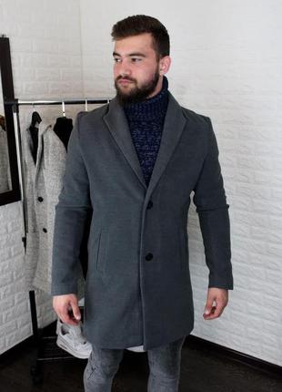 Чоловіче стильне демісезонне кашемірове пальто на весну/осінь сіре