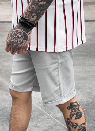 Мужские стильные шорты на резинке светло-серые6 фото