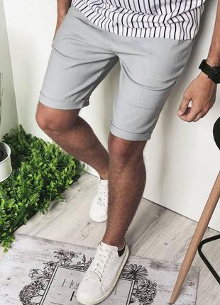 Мужские стильные шорты на резинке светло-серые7 фото