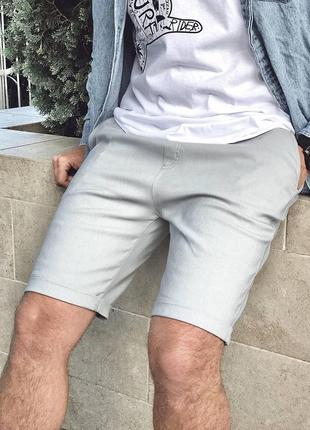 Мужские стильные шорты на резинке светло-серые8 фото