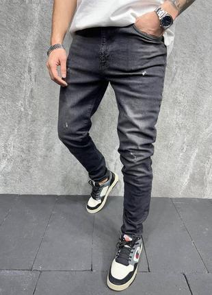 Мужские качественные прямые джинсы тёмно-серые1 фото
