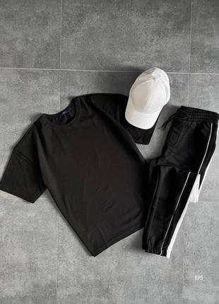 Чоловічий стильний літній спортивний костюм чорний + біла кепка