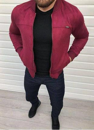 Мужской стильный бомбер на осень/весну бордовый. мужская бордовая плотная куртка