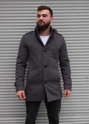 Чоловіче стильне демісезонне кашемірове пальто на весну/осінь сіре