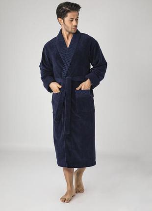 Мужской однотонный халат nusa 2965 синий 3xl