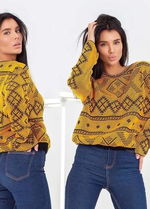 Вязаный женский свитер с орнаментом 024 в разных расцветках