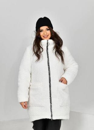 Жіноче тепле пальто з капюшоном із якісного м'якого хутра баранчиків на блискавці розміри 50-56