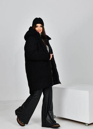 Женское теплое пальто с капюшоном из качественного мягкого меха барашек на молнии размеры 50-565 фото