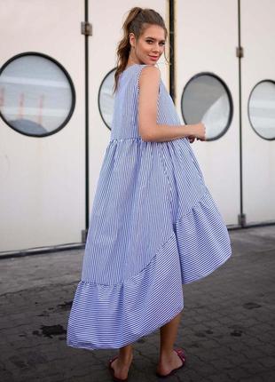 Літній стильне плаття до великих розмірів 41320 "коттон смужка волани каскад"4 фото