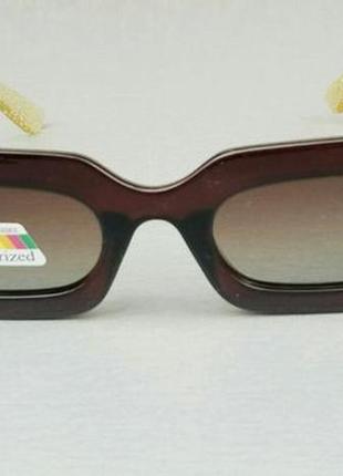 Gucci очки женские солнцезащитные коричневые с золотистой дружкой поляризированые узкие2 фото