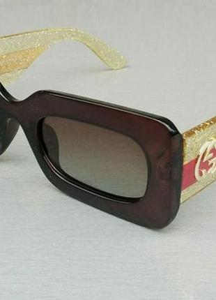Gucci очки женские солнцезащитные коричневые с золотистой дружкой поляризированые узкие3 фото