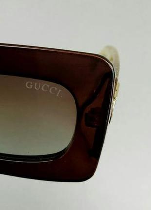 Gucci жіночі сонцезахисні окуляри коричневі з золотистою дружкою поляризированые вузькі8 фото