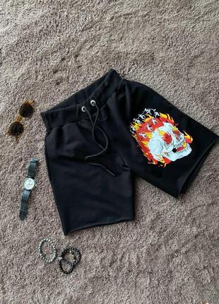 Чоловічі стильні котонові шорти з принтом чорні2 фото