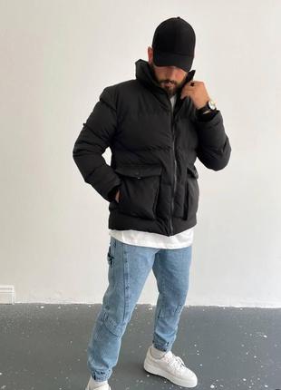 Мужская стильная зимняя куртка на холлофайбере чёрная