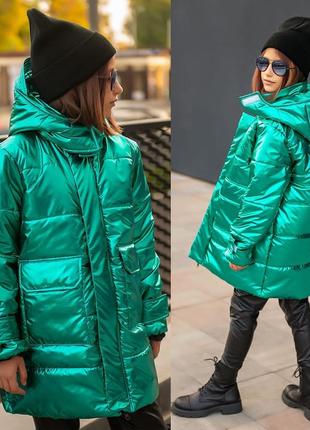 Куртка зимняя подростковая для девочки 2321 "металлик" изумруд