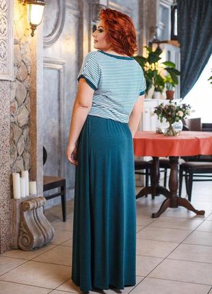 Жіноче літнє довга сукня у великих розмірах 41253 "максі смужка комбі гудзички" в кольорах6 фото