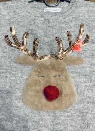 Новогодний свитер с объёмной аппликацией оленя и гирляндами что мигают primark (англия)7 фото