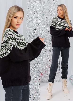 Вязаный женский свитер с орнаментом 0293 фото