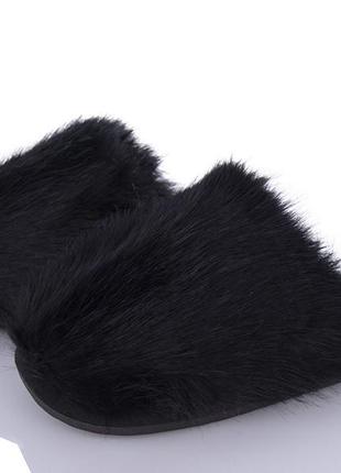 Тапочки женские домашние теплые закрытые меховые черный1 фото