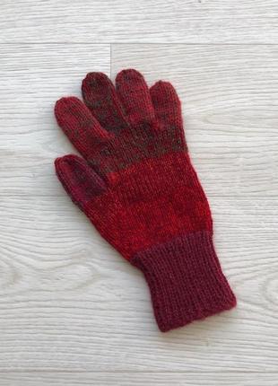 Шерстяні рукавиці, ручна робота hand made knit wool gloves red4 фото