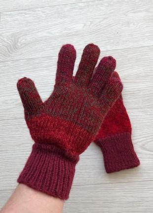 Шерстяні рукавиці, ручна робота hand made knit wool gloves red5 фото