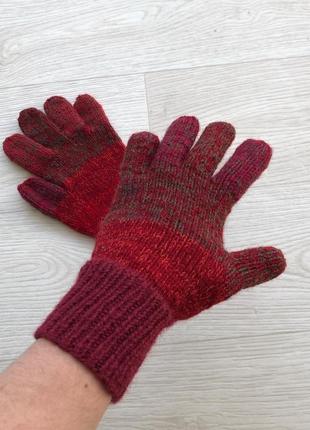 Шерстяні рукавиці, ручна робота hand made knit wool gloves red3 фото