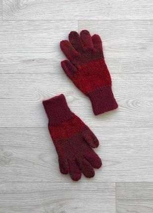 Шерстяні рукавиці, ручна робота hand made knit wool gloves red1 фото