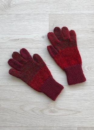 Шерстяні рукавиці, ручна робота hand made knit wool gloves red2 фото