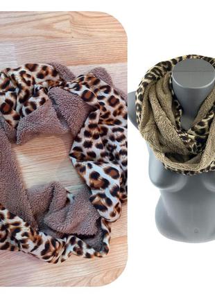 Теплый мягкий шарф снуд хомут животный принт леопард польша1 фото