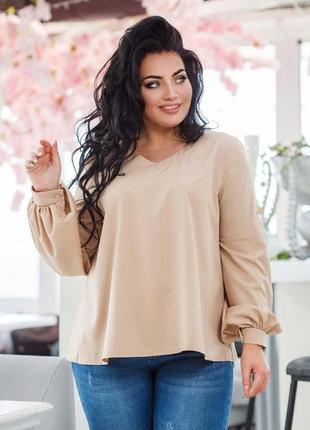 Стильная женская блузка до больших размеров 41250 "софт разлетайка рукава пуф" в расцветках9 фото