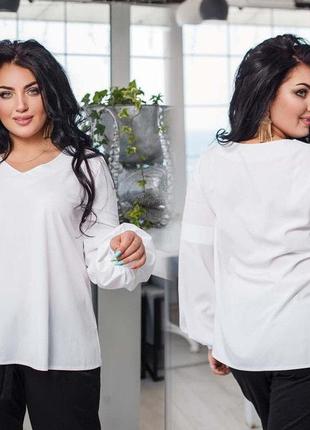 Стильна жіноча блузка до великих розмірів 41250 "софт разлетайка рукава пуф" в кольорах1 фото