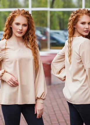 Стильна жіноча блузка до великих розмірів 41250 "софт разлетайка рукава пуф" в кольорах6 фото